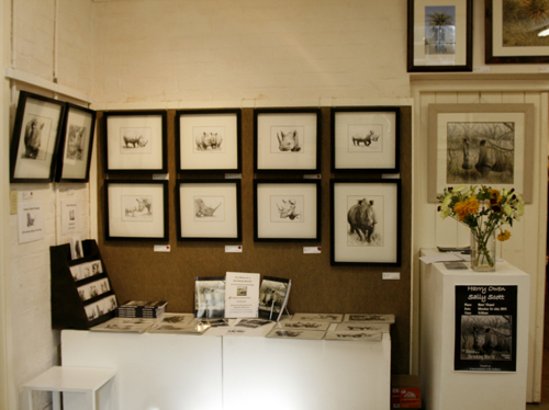 The rhino corner, where the rhino anthology, prints and cards were on display
